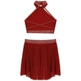 thumbnail image 4 of YONGHS Girls Sleeveless Halter Vest and Ruched Irregular Skirt Lyrical Contemporary Dance Costume Burgundy 8, 4 of 5
