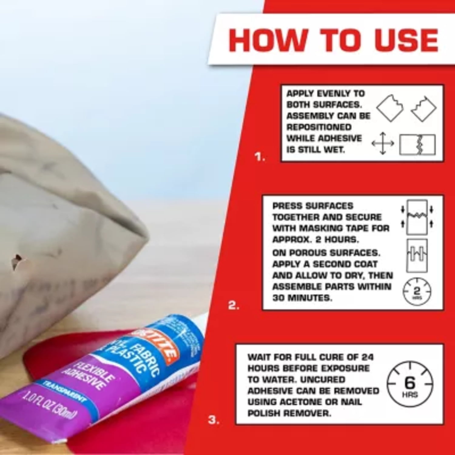 (6 pack) Loctite Vinyl Fabric & Plastic Repair Flexible Adhesive, Pack of 1, Clear 1 fl oz Tube
