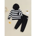 thumbnail image 2 of GXFC Little Boys Fall Tracksuit Outfits Set Clothes 1T 2T 3T 4T 5T 6T 7T 8T Kods Boys Long Sleeve Stripe Print Hoodie and Drawstring Sweatpants 2 Piece Casual Autumn Clothing for Children Boys, 2 of 9