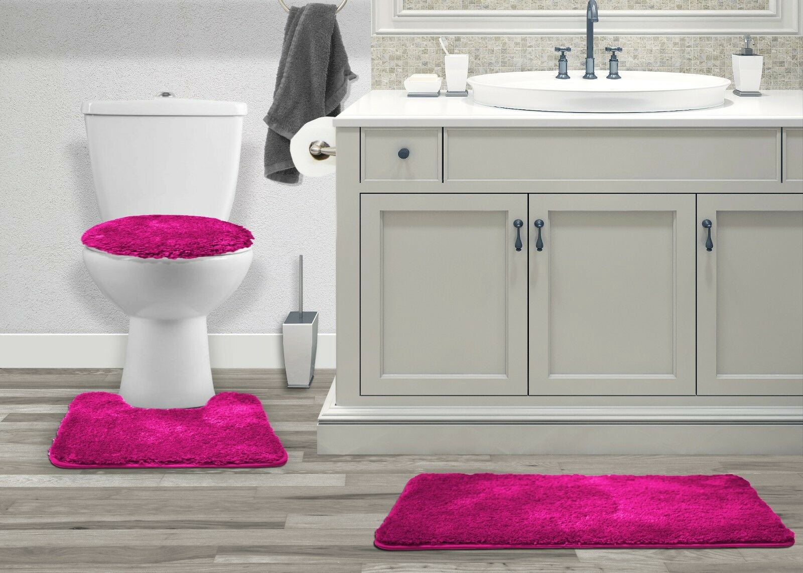 Kashi Home Luxury Soft Plush Mocha Microfiber Bath Rugs, 18" x 30", Non-Slip (3 Count)
