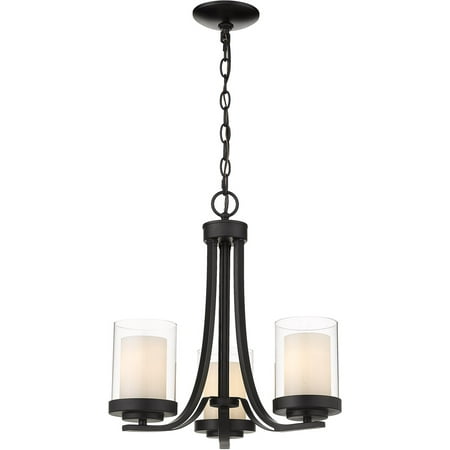 

Matte Black Tone Finish Chandeliers 16 Wide Inner White & Outer Clear Glass Shade Steel Material Medium 3 Light Fixture