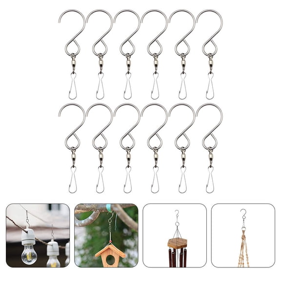 DINHEAROM 12-Pack Metal Hanging Hooks for Wind Chimes, Garden Decor, Outdoor Plants and Home Accessories