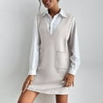 thumbnail image 2 of Robe Chandail Courte Sans Manches à Col en V pour Femme, Tricotée, Unie, avec Poches, Décontractée, Confortable, Tunique à Enfiler, 2 of 5