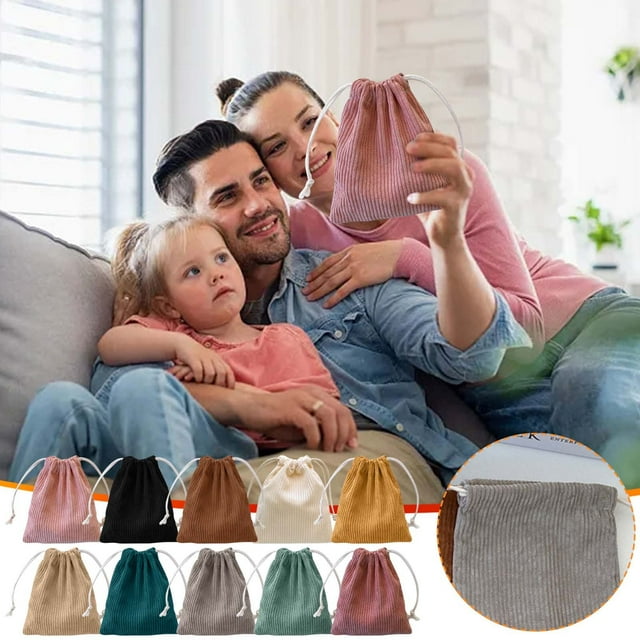 Fiudx Bolsa de Almacenamiento de Pana, Cierre de Cordón, Organizador Multifuncional, Monedero Ligero, Diseño Compacto, Ideal para Accesorios de Pelo y Joyas, Ideal para Viajar, Tamaño 16 X 14 Cm.