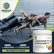 BlueEarth Company Pre-Workout Powder Supplement, Creatine Monohydrate, L-Arginine 5000mg, L-Citrulline 1000mg, Nitric Oxide, Beta Alanine, L-Glutamine, Caffeine, Strawberry Banana 30 Servings