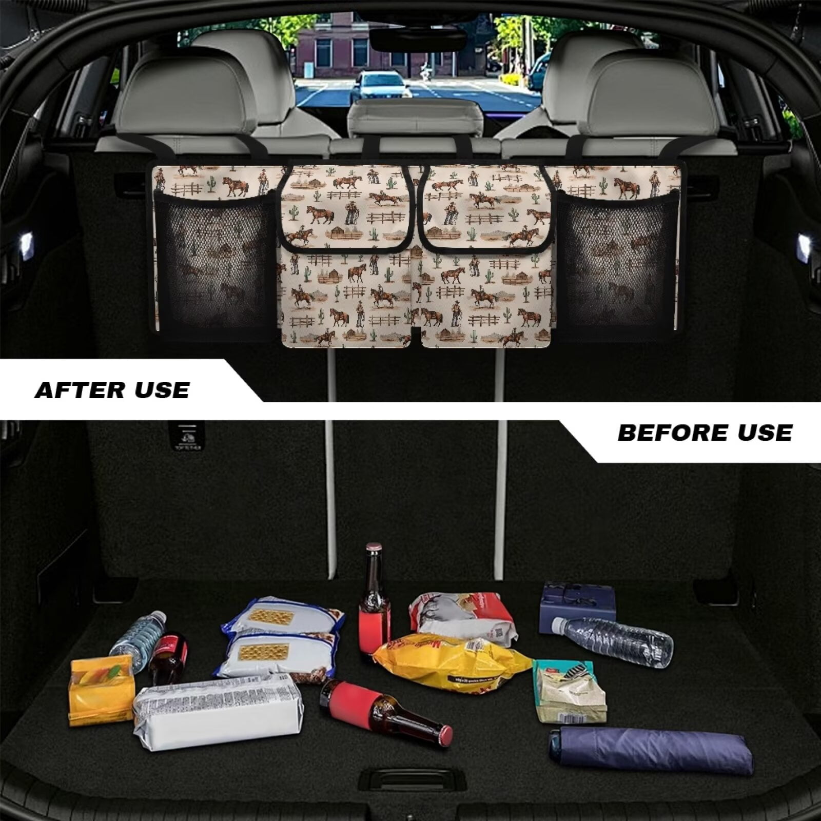 KUIFORTI Trunk Organizer Oxford Cloth American Striped Car Storage Organizer Keep the Car Clean and Tidy Washable Car Trunk Organizers for Women, Easy to Install and Clean