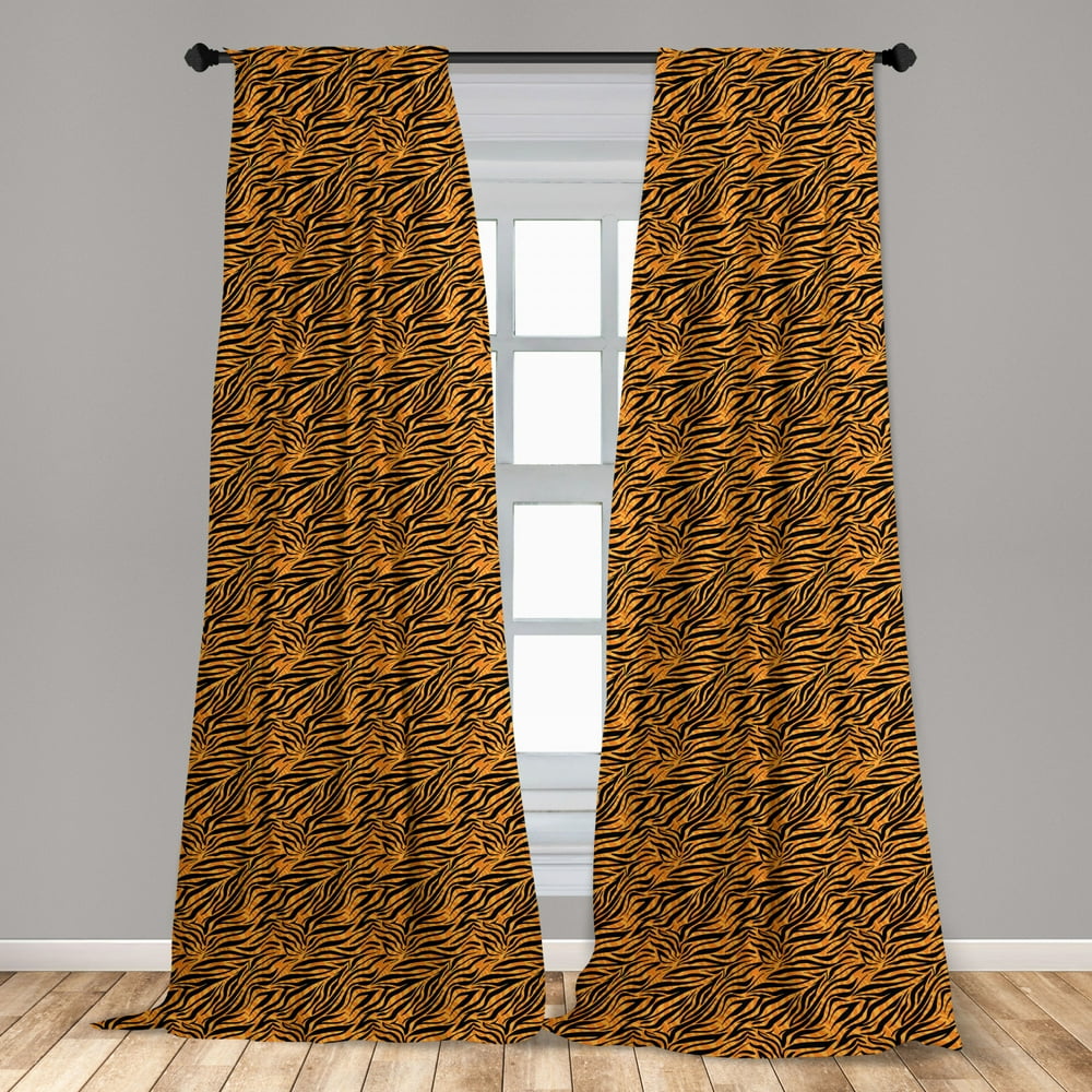 Tribal Curtains 2 Panels Set, Tiger Skin with Stripes and Warm Toned ...