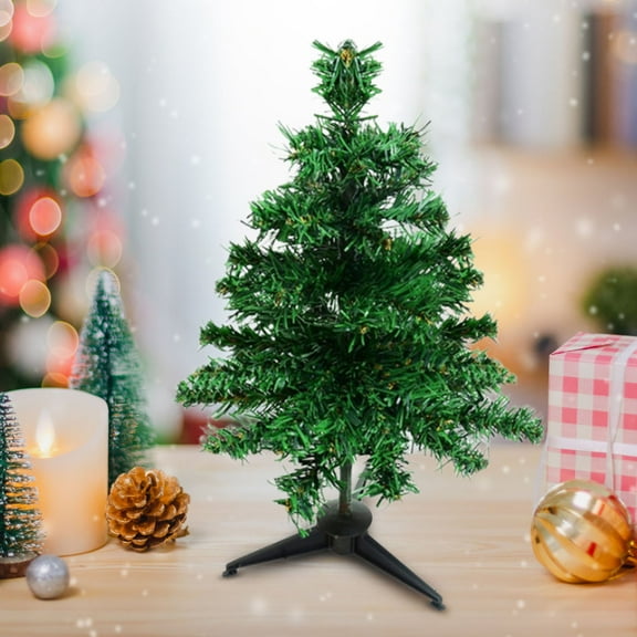 Table Top Christmas Tree,Pre-Lit Christmas Tree Mini Silver Tinsel Pine Christmas Tree with Stand,Small Xmas Tree for Home, Office, Party Decoration, Indoor,Gifts for Christmas Lovers(Green)