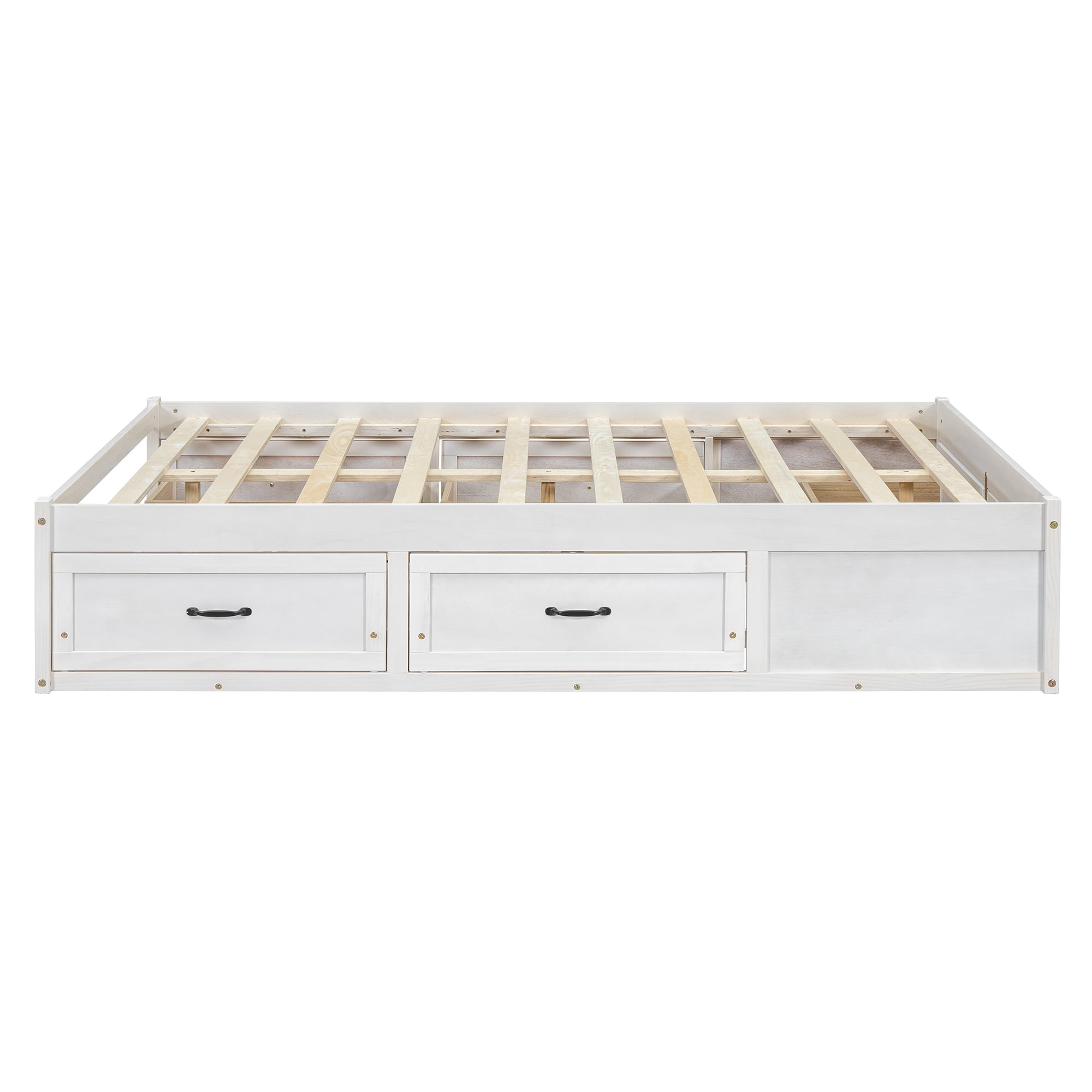 Euroco Wood Full Size Platform Bed with 6 Drawers for Kids Teens Adults, Antique White