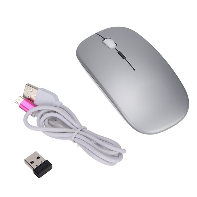 Ratón óptico inalámbrico con regulación DPI de 2,4 GHz, interruptor silencioso, luces de colores, ratón de oficina, color plateado