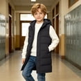 thumbnail image 5 of hotojiny Kids Long Puffer Vest Girls Boys Quilted Hooded Sleeveless Coat Thicken Button down Zip up Padded Outerwear Vests(Black,10-11 Years), 5 of 9