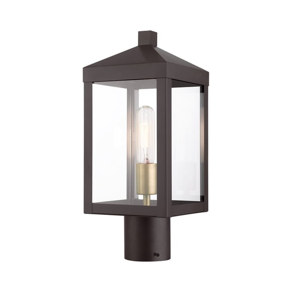 Livex Lighting 20590-07 Nyack 1 Light 15 inch Bronze with Antique Brass Cluser Outdoor Post Top Lantern