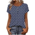 thumbnail image 2 of Lenago Women's Tops Tops for Women Women's Fashionable Spring And Summer Clothing Unisex Fashionable Printed Base T-Shirt Button-Up Short-Sleeved Round-Neck Top/Shirt Navy S, 2 of 8