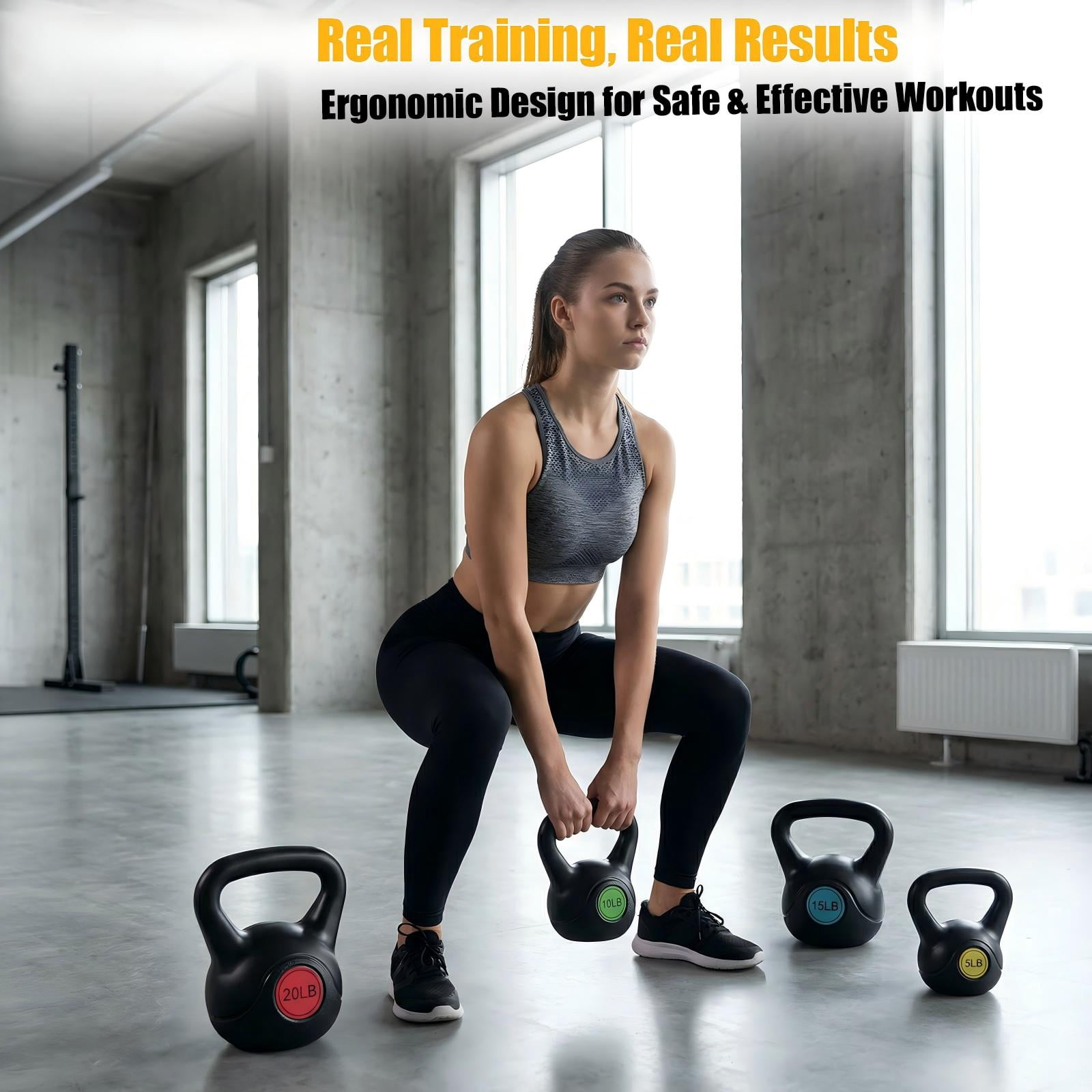 SHOUFTW Powder-Coated Kettlebell with a Cast Iron Core, with a Non-Slip Handle and Flat Base, Suitable for Fitness Training, Durable for Strength Training, Three-Piece Set(10/15/20lb)