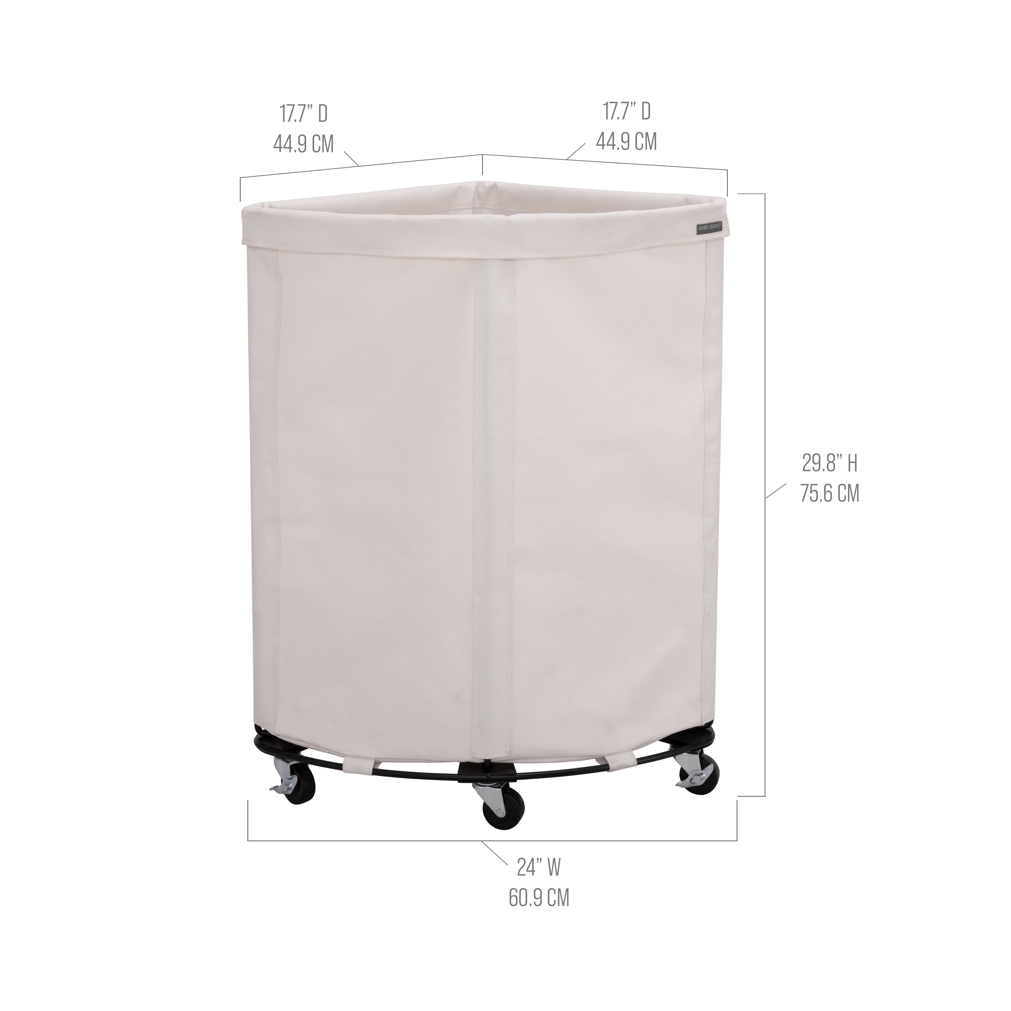 Seville Classics Corner Heavy Duty Rolling Steel Frame Laundry Hamper Canvas Cart Bin, w/ Wheels for Hotel, Home, Closet, Bedroom, Natural White, 24" W x 17.7" D