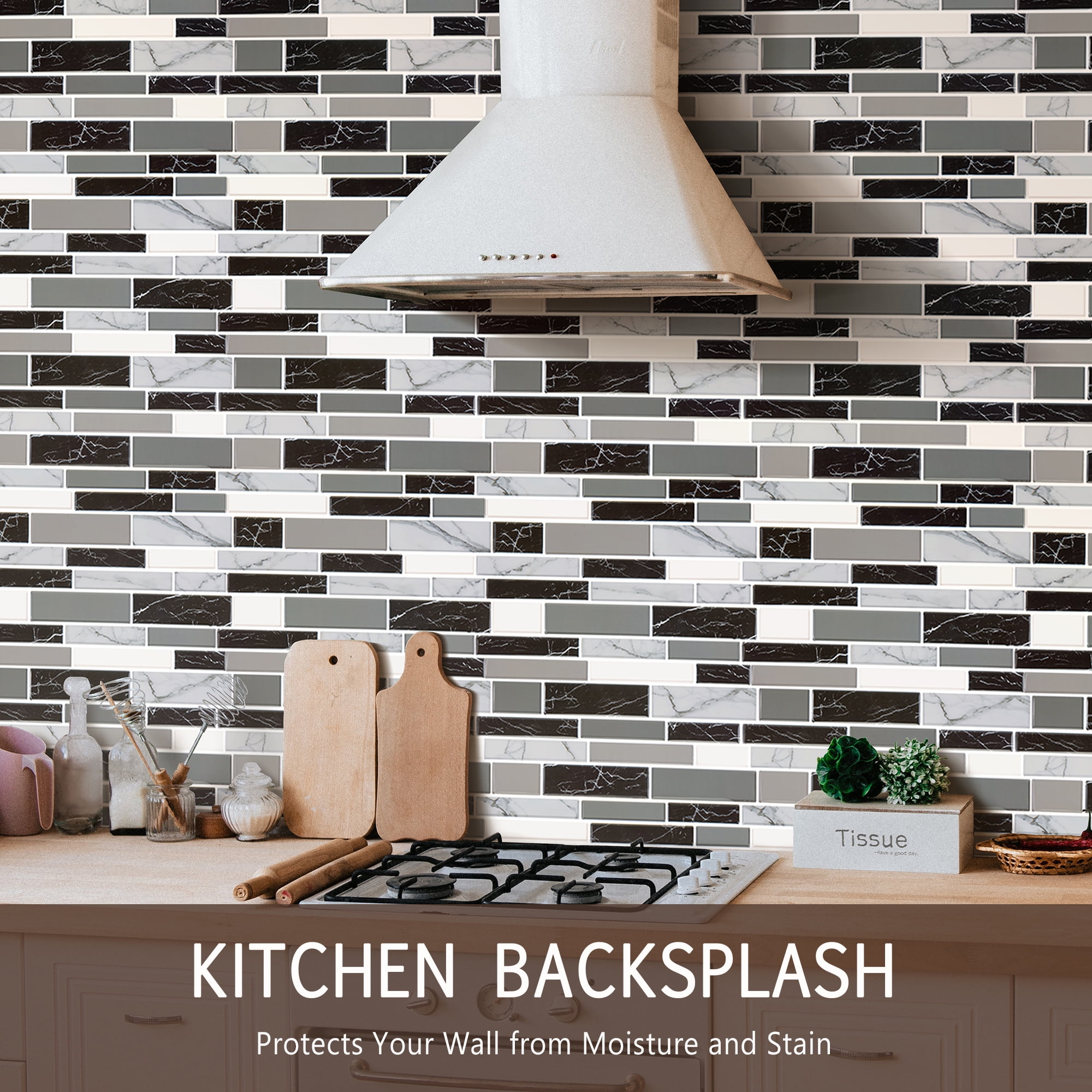 10-Sheet Peel and Stick Backsplash Tile, Stick on Tiles Backsplash for Kitchen & Bathroom Waterproof Self-Adhesive Vinyl Wall Panels