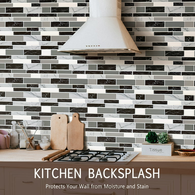 Vamos Tile 10-Sheet Peel and Stick Backsplash Tile, Stick on Tiles Backsplash for Kitchen & Bathroom Waterproof Self-Adhesive Vinyl Wall Panels, Gray