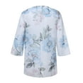 thumbnail image 4 of Sakmal Elbow-Length Womens Tops White V-Neck Floral Flowy Loose Fit Ladies Shirts for Summer, 4 of 7