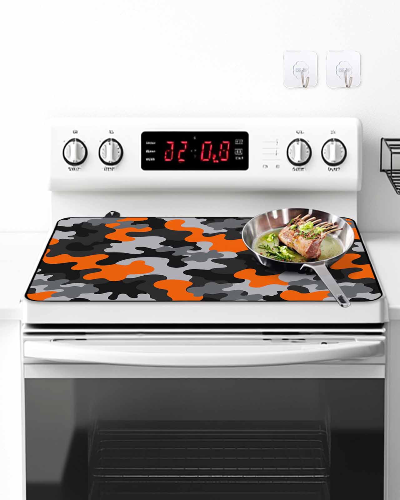 Stove Top Covers for Electric Stove, Red Black Glass Stovetop Cover Protector, Modern Grey Boho Bohemian Stained Tie Dye Induction Cooktop Protector Oven Mat for Kitchen Countertop 24"x21"
