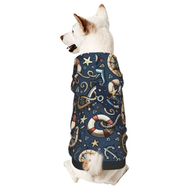 Fotbe Nautical Sudadera con Estampado para Perros Pequeños – Suéter con Capucha para Mascotas, Tela Suave de Forro Polar con Bolsillo-X-Large