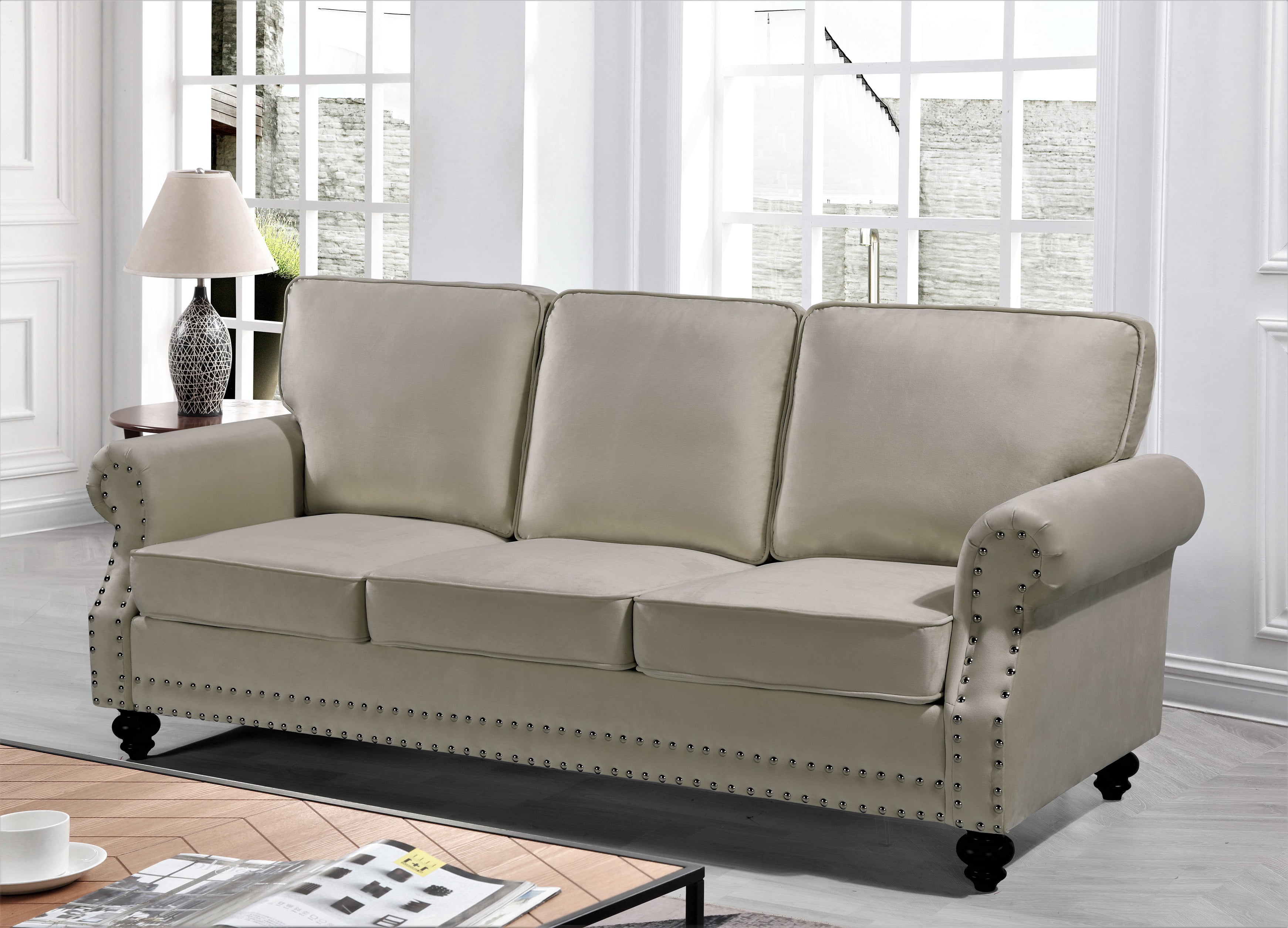 Uspridefurniture Feingold 2Pcs Velvet Living Room Set,Beige