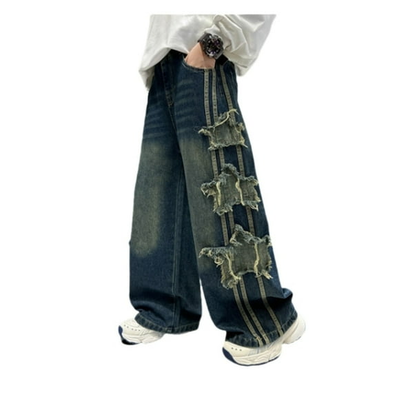 Kids Boys Baggy Jeans Cargo Joggers Elastic Waist Straight with Pocket Loose Fit Pull-On 6-7 Years Boy Clothes