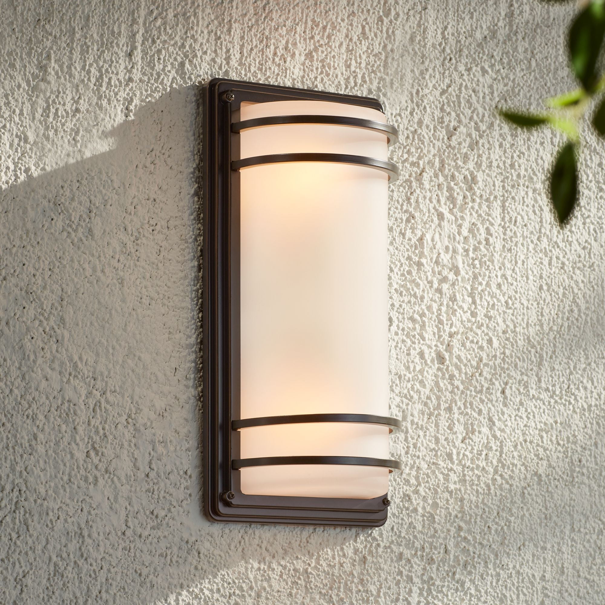 John Timberland Habitat Modern Industrial Outdoor Wall Light Fixtures Set of 2 Rubbed Bronze 16" Opal Glass for Post Exterior Barn Deck