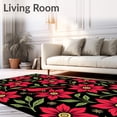thumbnail image 2 of ODIKA 5'x7' Machine Washable Non-Slip Area Rug, Vintage Cardinal Poinsettia Anti Fatigue Christmas Cushioned High Traffic Rug with Pad, Red, 735282, 2 of 8
