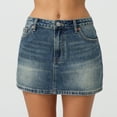 thumbnail image 2 of Women Denim Mini Skirt Casual A Line High Waist Button Zipper Closure Five Pocket Design Raw Hem Skirt Blue S, 2 of 8