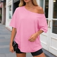 thumbnail image 6 of vigerkar 2 Pack Womens Off the Shoulder Tops Oversized Summer Spring T-Shirts 2026 (Light Blue 1PCS & Red 1PCS, XXL), 6 of 6