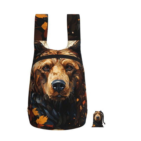 Bear Grizzly Bear Art Vintage Foldable Storage Backpack Lightweight Packable Travel Daypack for Shopping Commuting Hiking