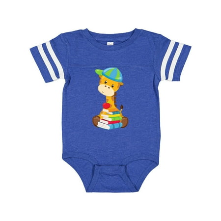 

Inktastic Giraffe Going To School Giraffe With Books Gift Baby Boy or Baby Girl Bodysuit