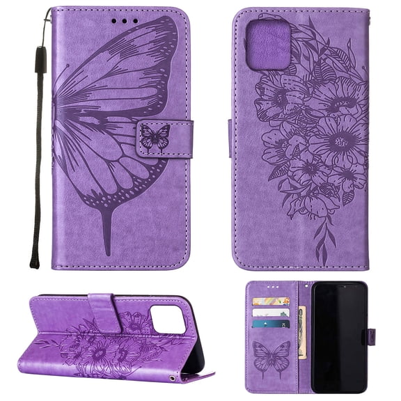 Mantto Wallet Case for iPhone 14 Pro Max, Magnetic PU Leather Flip [Wrist Strap] [Card Slots Holder] [Kickstand Feature] Embossed Butterfly Flower Case for iPhone 14 Pro Max 2022, Lightpurple