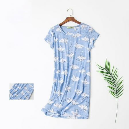 

STEADY Women s Casual Round Neck Short Sleeve Cute Printed Home Pajama Dress