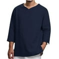 thumbnail image 2 of COSFO Crew Neck Men Shirt Casual Blue Long Sleeve Solid Pullover Linen Mens T-Shirts, 2 of 8