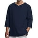 thumbnail image 1 of Camisas de Otoño Para Hombre Camisa Suelta de Algodón Y Lino de Manga Larga Con Cuello En V Color Puro Tallas Múltiples Odeerbi  ODB-4, 1 of 8