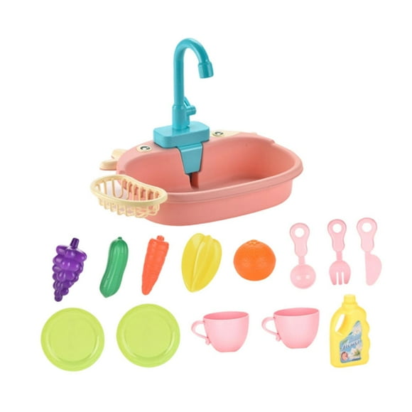 Fregadero de cocina, juguetes para lavar platos, juego de simulación de limpieza, juguetes eléctricos de simulación, regalos de cumpleaños para niños. Rosa
