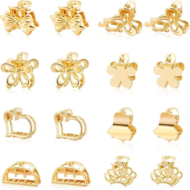 CWJCYTNSN 16 pinzas pequeñas de metal para el pelo, mini pinzas doradas para el cabello fino y grueso, lindas pinzas para el cabello diminutas, pinzas para la mandíbula de pelo con flores, pinzas