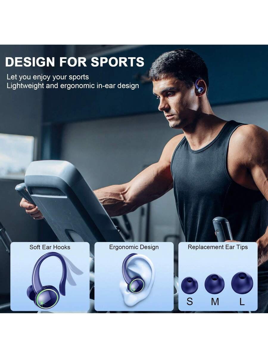 Bluetooth 5.4 Wireless Earbuds, 50H+ Playtime, ENC Noise Cancelling with 4 Mics, IPX7 Waterproof Sport Earphones with Earhooks for Running Gym