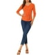 thumbnail image 2 of Blusa de mujer con fruncidos Inspire Chic, decoración de botones, cuello en V, manga 3/4, top de punto sólido, 3XL, naranja, 2 of 6
