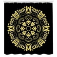 thumbnail image 3 of Yellow Damask Shower Curtain, Graphic Abstract Flowers Stylized Circular Frame Leaves Image, Fabric Bathroom Set with Hooks, 69W X 84L Inches Extra Long, Pale Yellow and Black, by Ambesonne, 3 of 3
