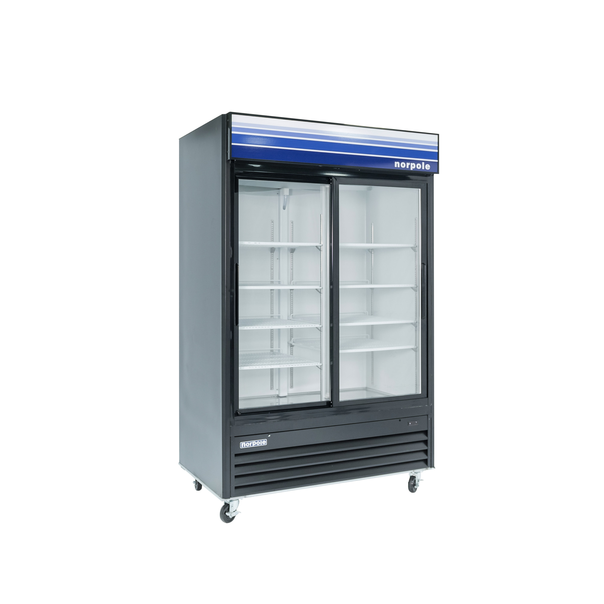 Norpole Commercial 45 cu. ft. 2-Sliding Glass Door Refrigerator in Black in Black