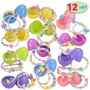 TOYIFY 12 Pre-Filled Easter Eggs with 12 Different Designs of Necklaces and 12 Bracelets Girls Jewelry Set Easter Basket Stuffer Prefilled Easter Egg for Girls