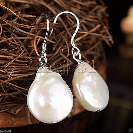 Baroque Freshwater Pearl Earrings - New Pair Natural White Baroque Freshwater Pearl Silver Hook Dangle Earrings By moj81