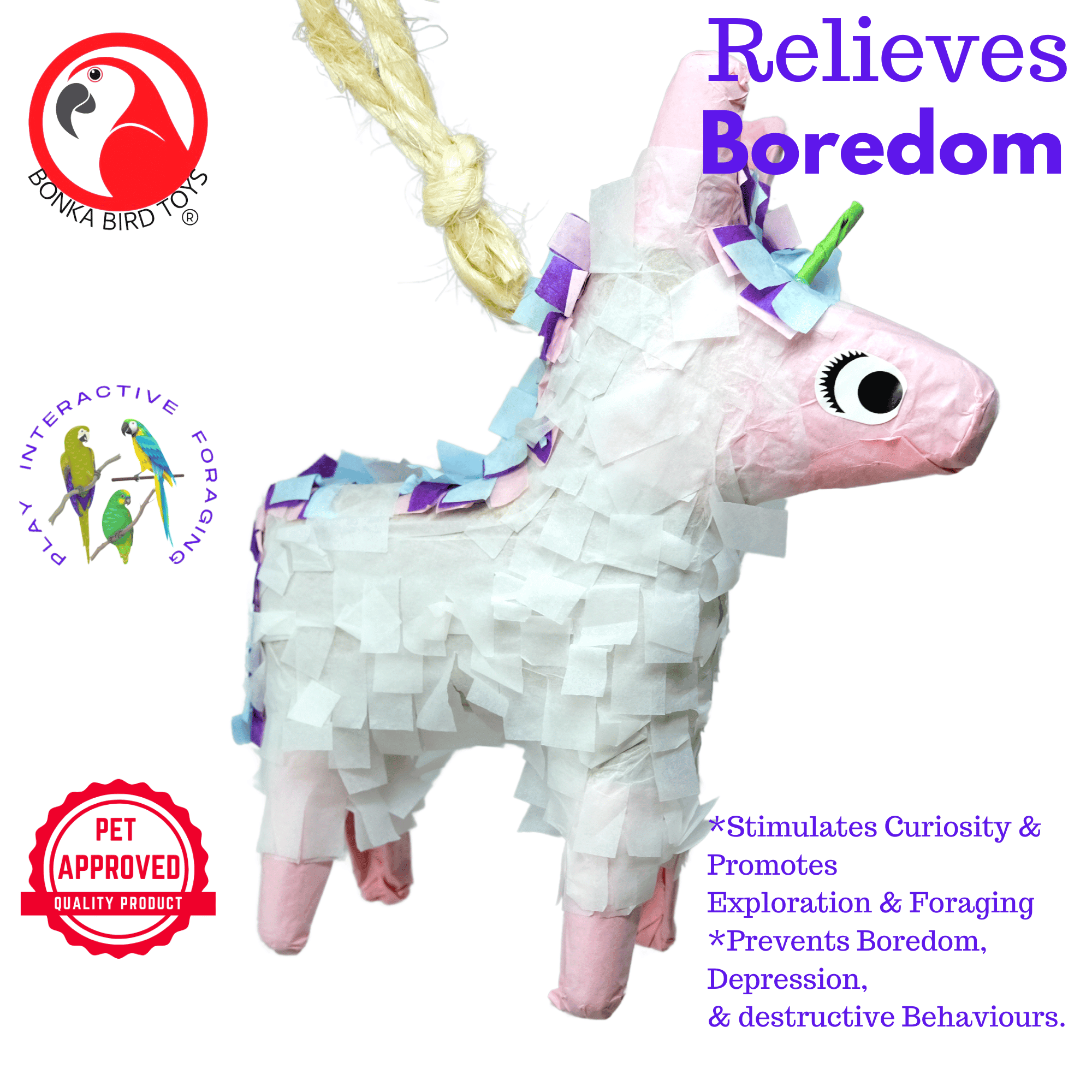 Bonka Bird Toys 2622 Foraging Donkey Unicorn Pinata Chew Shred Forage Parrot Cage Toy