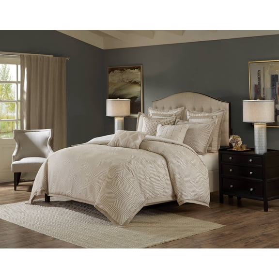 King Comforter Set for Layered Bedding, Jacquard Texture, Noaman 9-Piece Tan Ivory Polyester Set with Shams and Pillows