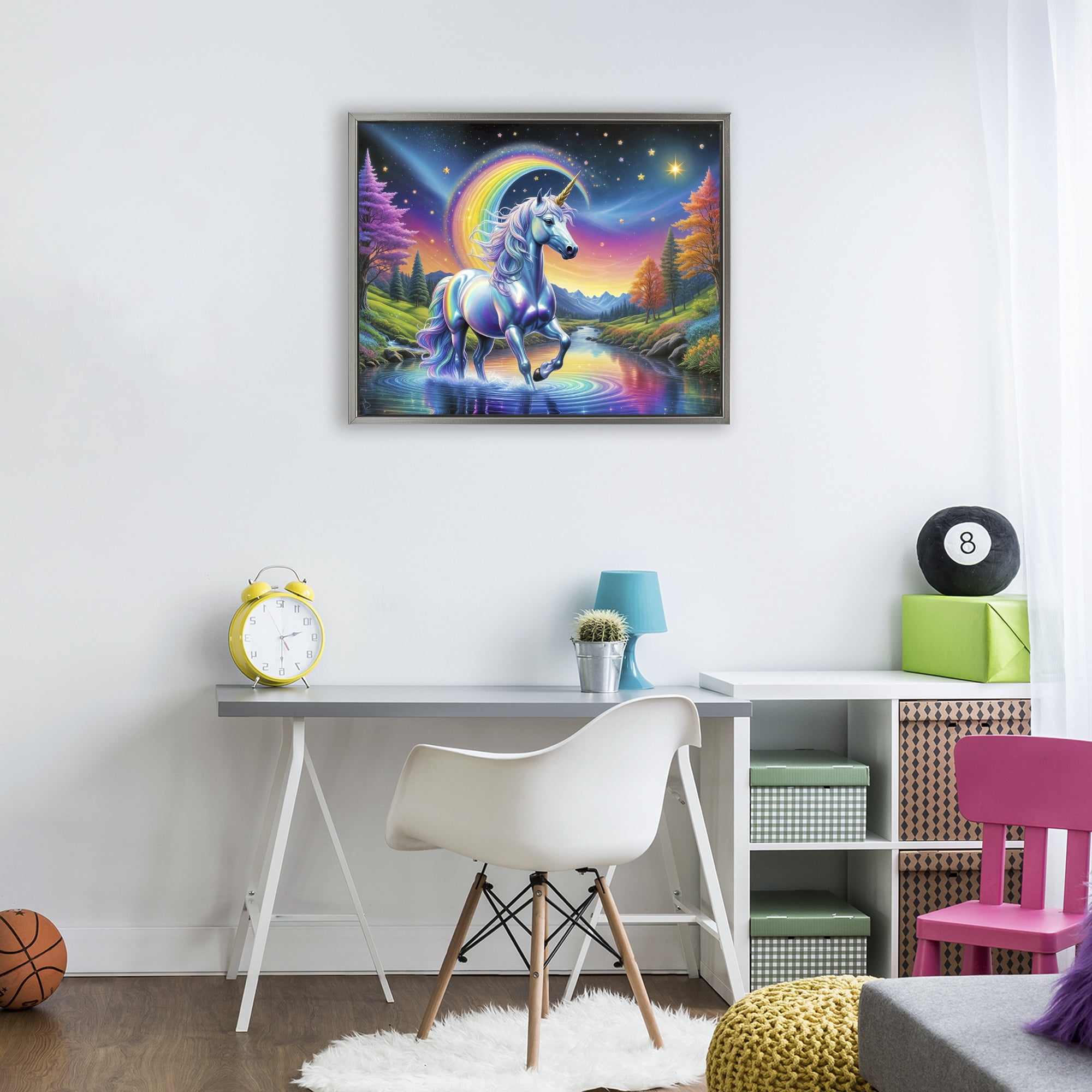 Stupell Industries Rainbow Prism Unicorn Gray Framed Floater Canvas Wall Art, design by Tabz Jones