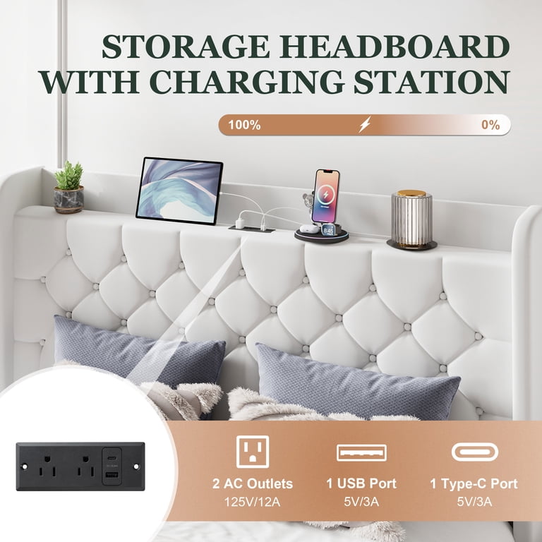 Amolife Queen Bed, Wingback Headboard Charging Hub photo 6