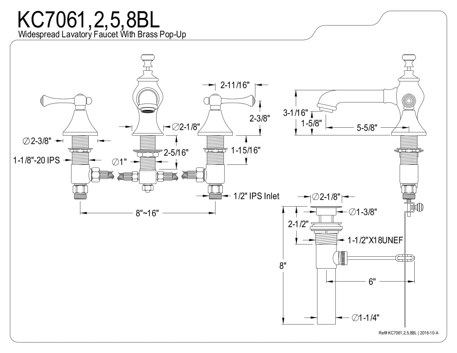 Kingston Brass KC7065BL 8 in. Widespread Bathroom Faucet, Oil Rubbed Bronze