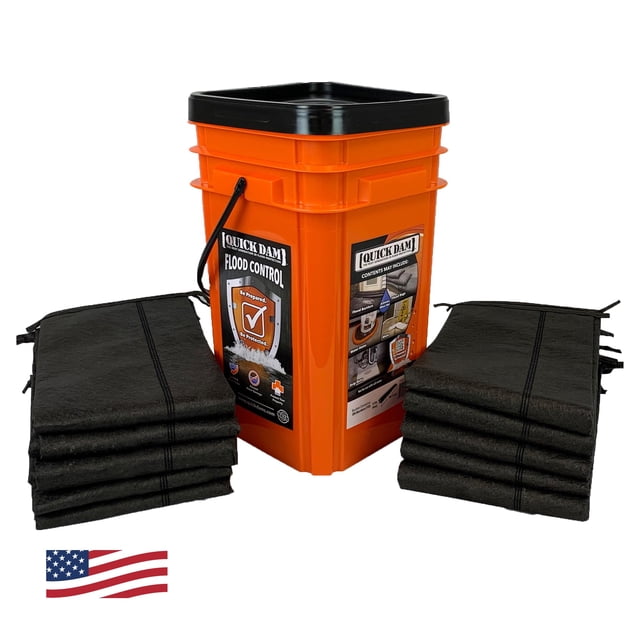 El kit de inundación Quick Dam Grab & Go incluye barreras contra inundaciones de 10 a 5 pies en un cubo (QDGG5-10) Naranja
